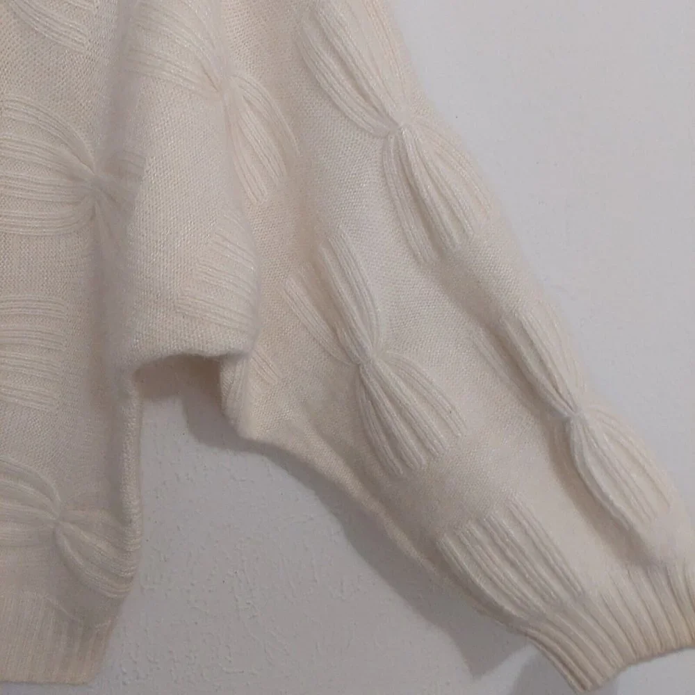 Schrader Vintage 80s Cream Knit Sweater Wool Angora Blend Butterfly Effect‎ Sz M